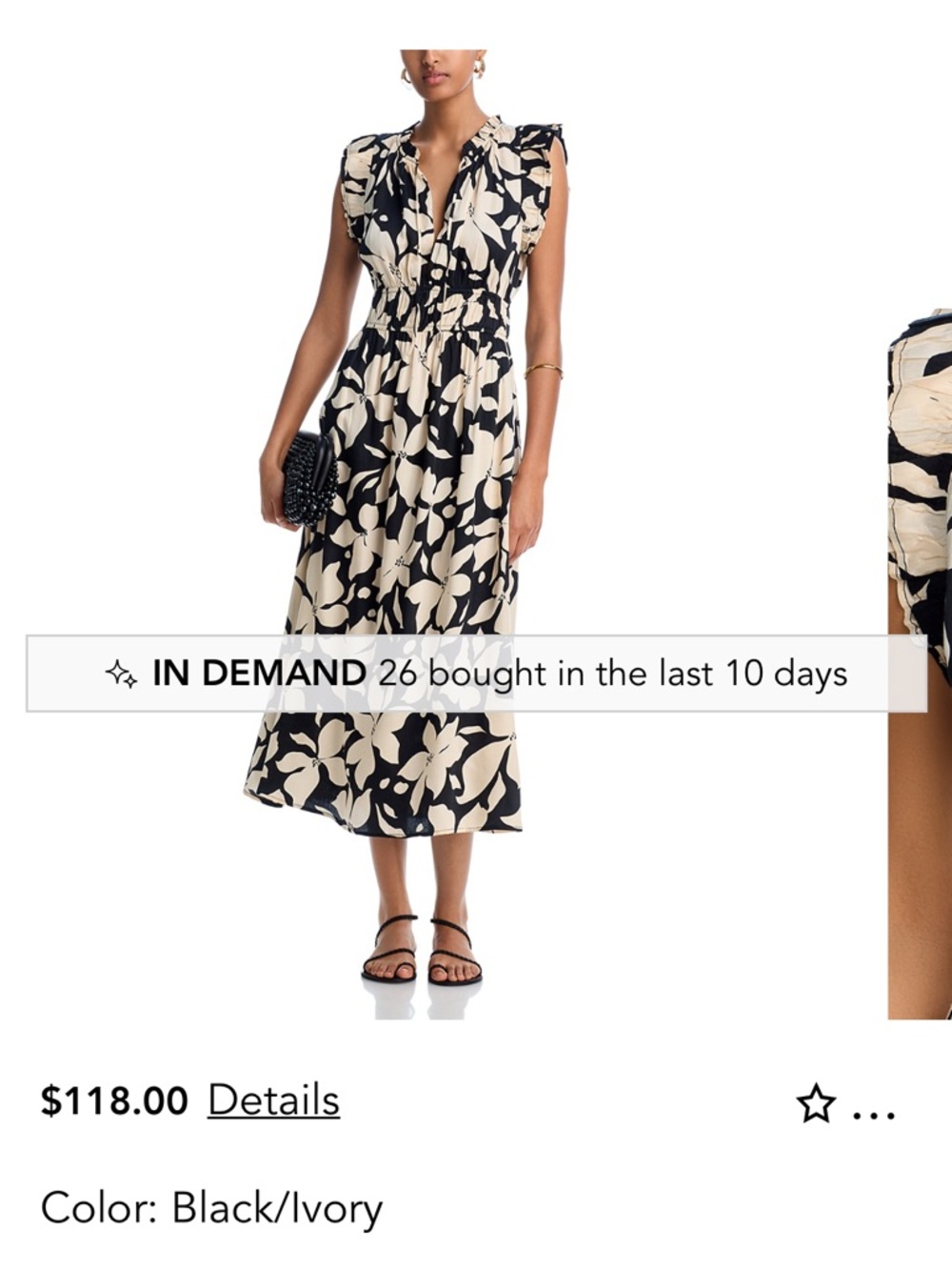 Black and Ivory Floral Midi Dress - Brand: